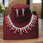Exquisite Silver Plated Teardrop Indian Wedding Necklace Earrings Set For Women