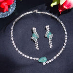Pakistani Silver Plated Green Necklace Set For Wedding