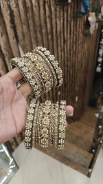 Indian Flower Design Golden Bangle Chura Set For Women