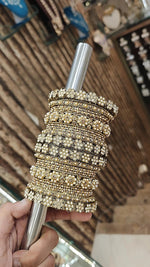 Indian Flower Design Golden Bangle Chura Set For Women