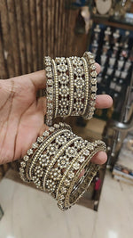 Pakistani Floral Golden Bangle Chura Set For Wedding