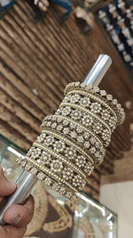 Pakistani Floral Golden Bangle Chura Set For Wedding