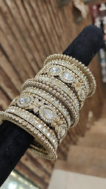 Golden Floral Motif Kundan Kada Chura Set For Wedding