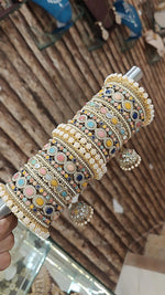 Indian Multicolor Kundan Work Bangle with jhumki Chura Set For Women - Libasaa.com