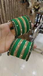 Elegant Bridal Stone Work Bangle Chura Set Set For Wedding
