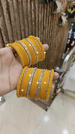Elegant Bridal Stone Work Bangle Chura Set Set For Wedding