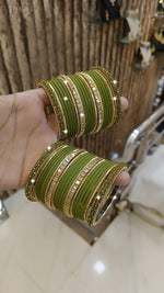 Elegant Bridal Stone Work Bangle Chura Set Set For Wedding