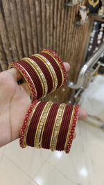 Elegant Bridal Stone Work Bangle Chura Set Set For Wedding