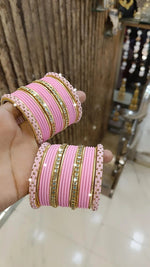 Elegant Bridal Stone Work Bangle Chura Set Set For Wedding