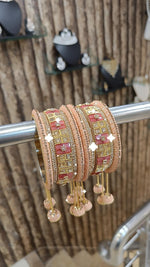 Rangila Pearl Stone Beaded Gold Tone Bangle Chura Set