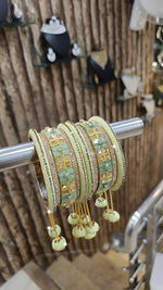 Rangila Pearl Stone Beaded Gold Tone Bangle Chura Set