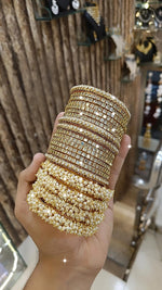 Kundan & Moti Kada Wedding Combo Box – 16 Bangles Set And 4 Kadas