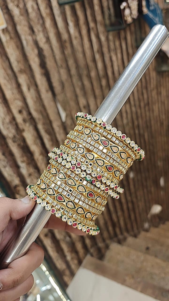 Pakiatani Kundan Teardrop Wedding Chura Kada Set For Women