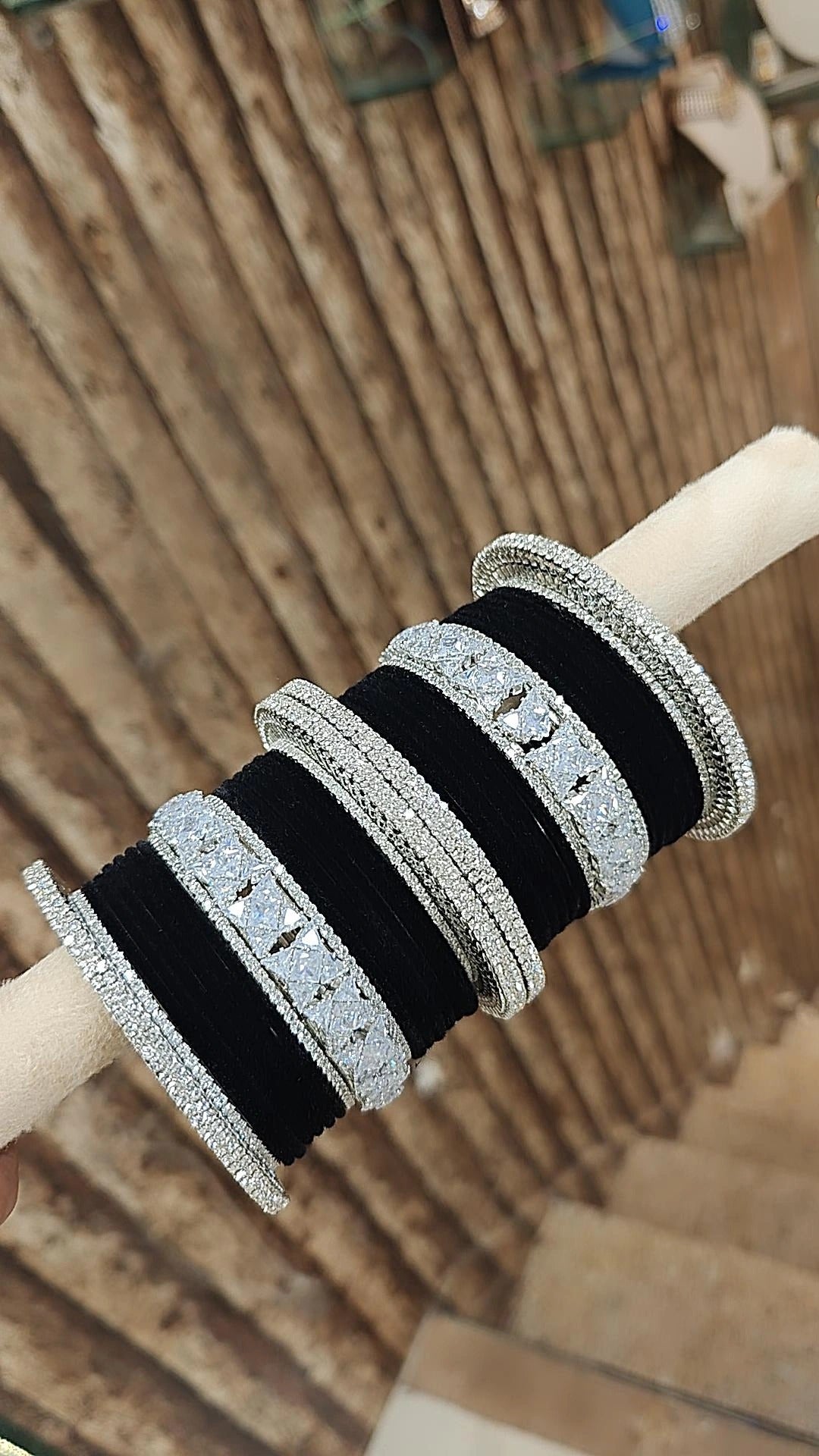 Indian Bollywood Black Silver Tone Thread Bangle Kada Set For Wedding