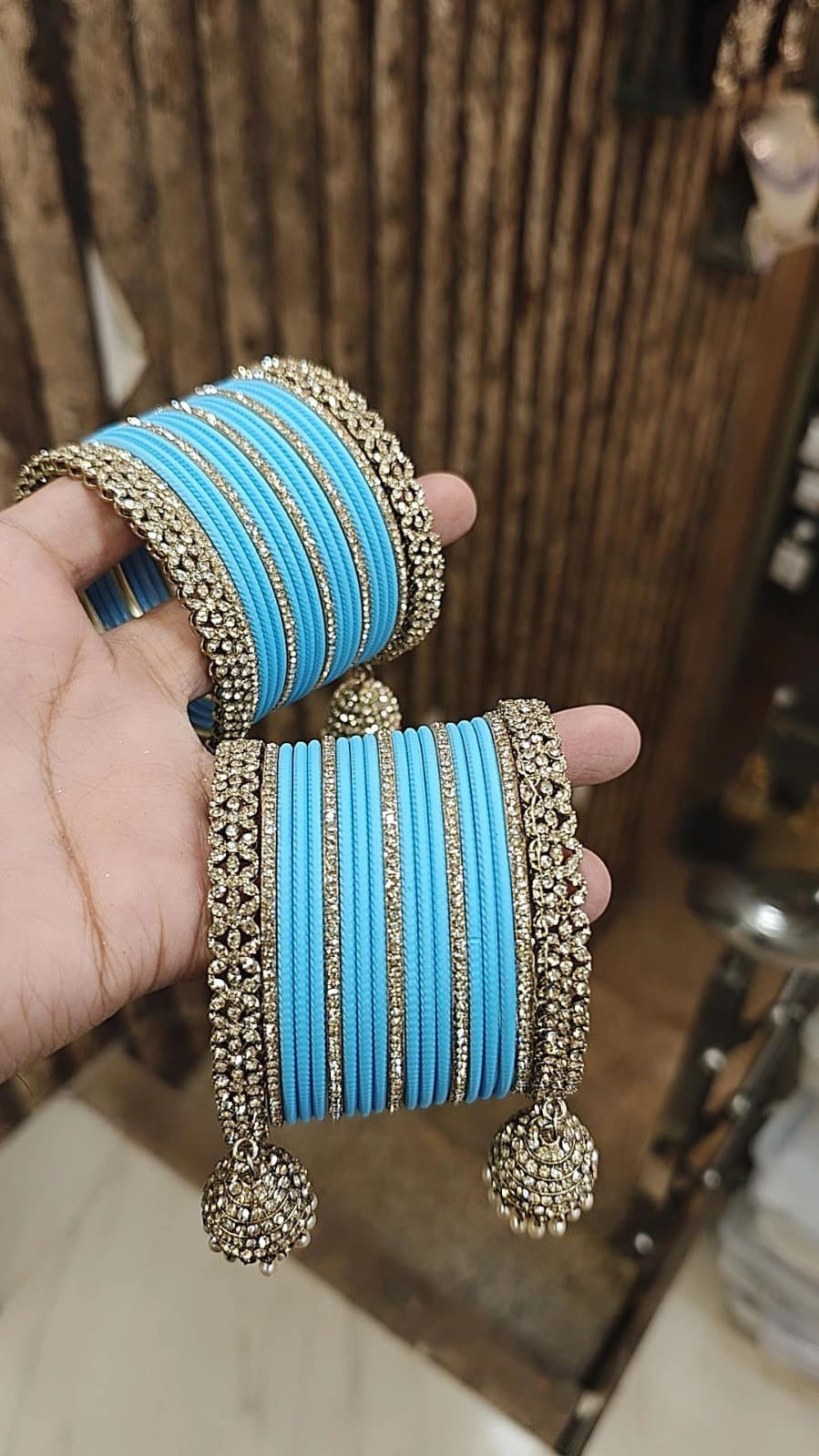 Pakistani Gold Plated Thread Kundan Wedding Bangle With Jhumki Set For Anniversary Gift
