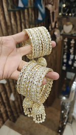 Handcrafted Kundan Stone Work Wedding Bridal Bangle Chura With Jhumki Jhumar Set