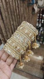 Golden Square Stone Work Floral Jhaller Bangle Set | Indian Bangle Set | Indian Jewelry | Traditional Jewelry