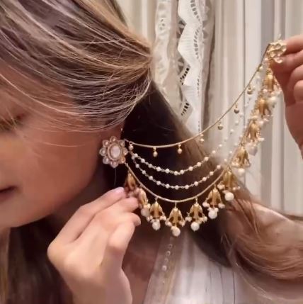 Premium Gold-Plated Kundan & Pearl Drop Earrings with Chains | Traditional Indian Bridal & Wedding Earring Set for Women