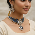 Blue Stone Kundan Bridal Necklace Set with Earrings | Indian Jewellery Wedding Necklace Set | Traditional Stone Jewellery Indian Necklace Set