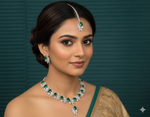 Multicolor Silver Stone Diamond Necklace Set with Matching Earrings & Maangtika | Premium Indian Jewellery | Silver Diamond Jewellery | Indian Necklace Set