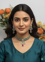 Bridal Choker Necklace Set with Earrings – AD Kundan Stone Indian Necklace Set