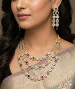 Luxurious 3-Layer American Diamond Necklace Set | Gold-Plated Indian Jewellery | Premium Indian Necklace Set With Matching Earrings