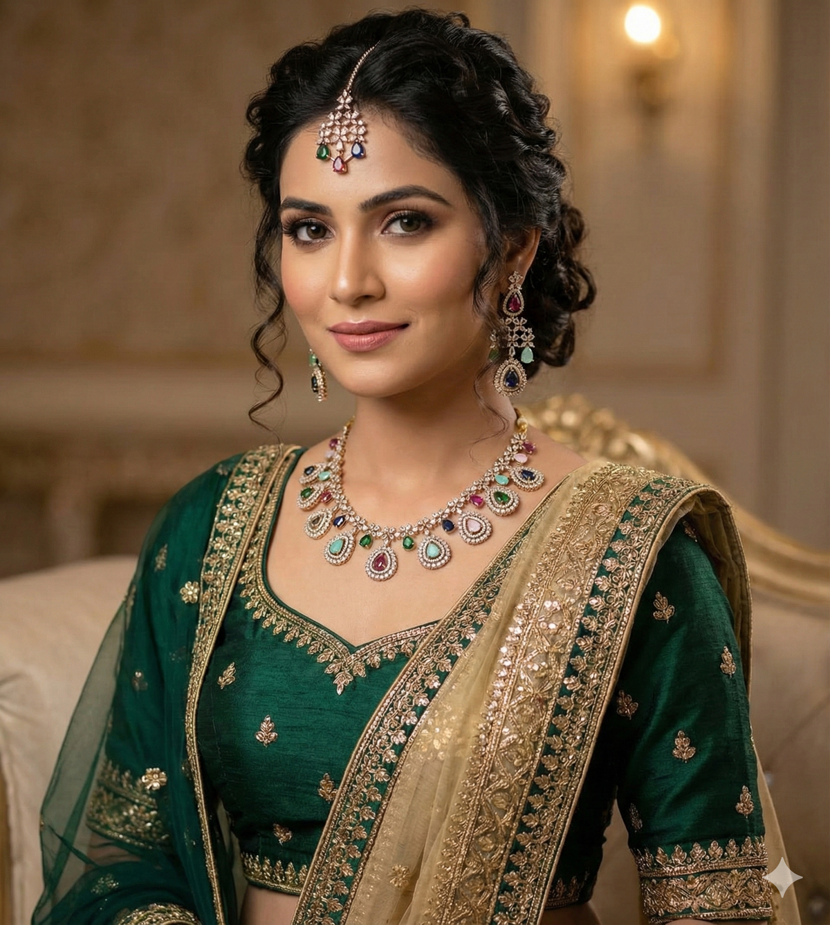 Multicolor Stone Studded Bridal Necklace Set with Earrings & Maangtika | Indian Jewellery | Stone Jewellery | Indian Necklace Set