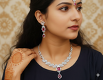 Silver-Plated Necklace Set with Earrings & Maang Tikka | Indian Jewellery | Silver Plated Jewellery | Indian Necklace Set