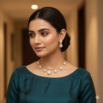 Luxurious Emerald Green Stone & Diamond-Look Choker Set with Pearl Drops