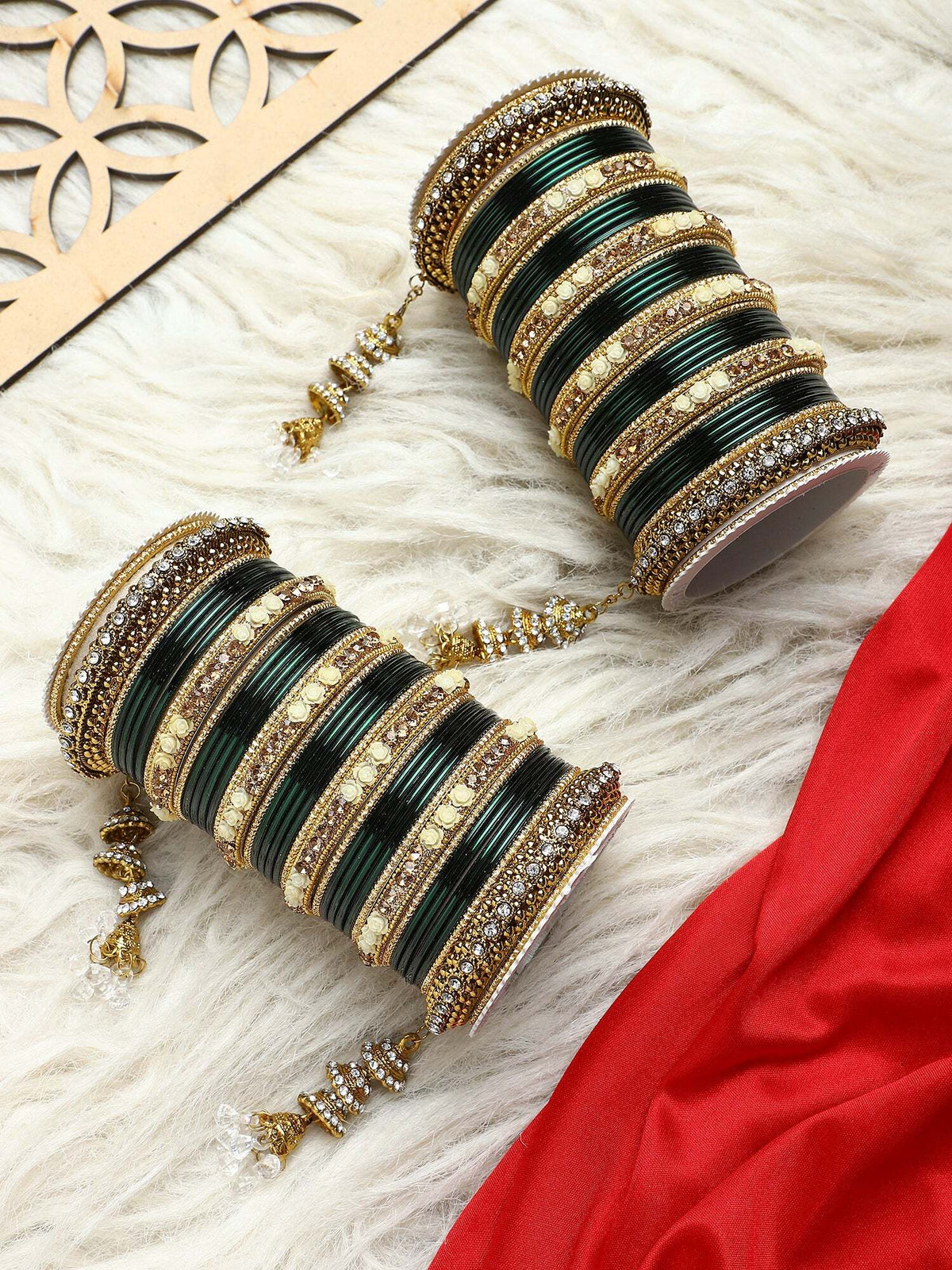 Antique Jhumki Latkan Bangle Set, Indian Bollywood Bangles Jewellery Latkan Jhumka Bracelet Wedding Party Wear Traditional Bangles Set of 2 - Libasaa