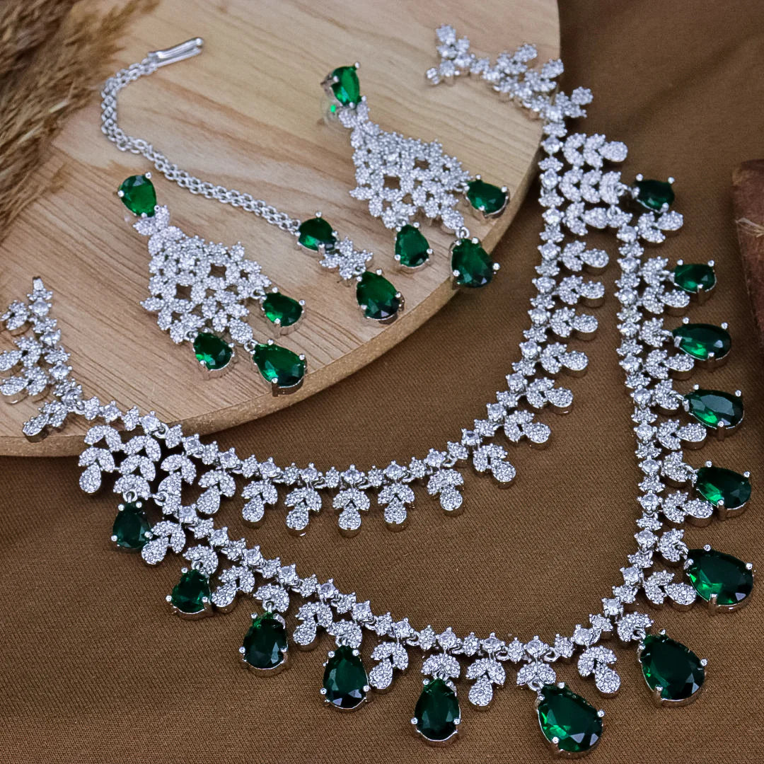 Tara Sutaria American Diamond layered Necklace with earring Set, engagement Bridal Wedding cz ad necklace set part wear celebrity style