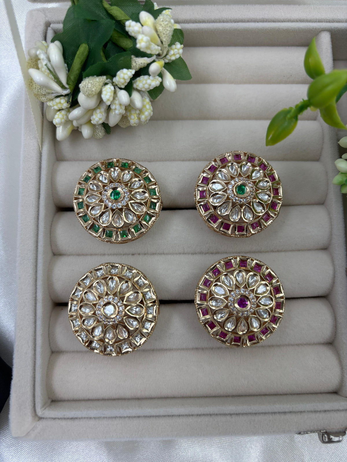 Premium Moissanite Kundan Finger Ring – Adjustable Bridal Jewelry
