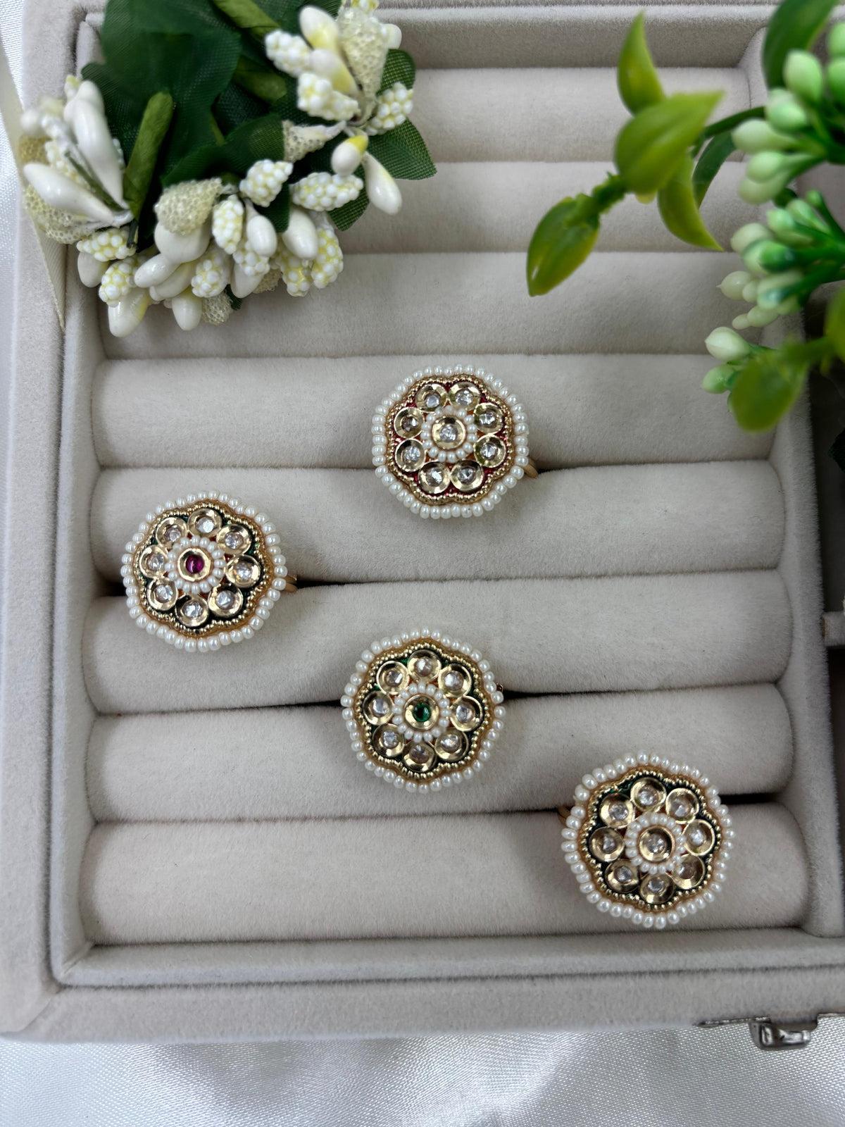 Premium Moissanite Kundan Finger Ring – Adjustable Bridal Jewelry