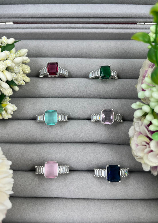 Elegant Emerald-Cut Crystal Statement Rings – Multi-Color Collection