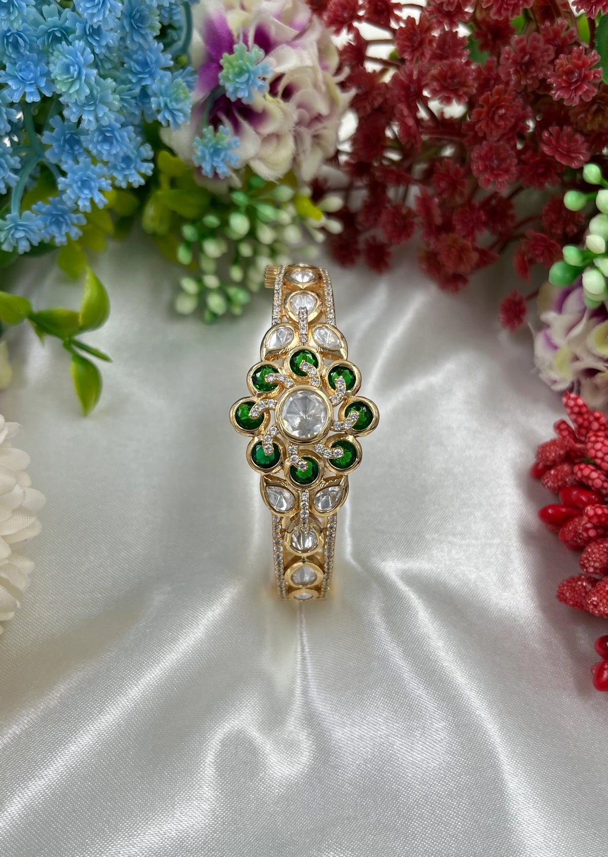 Elegant Moissanite Kundan Openable Bracelet – Royal Ethnic Charm - Libasaa.com