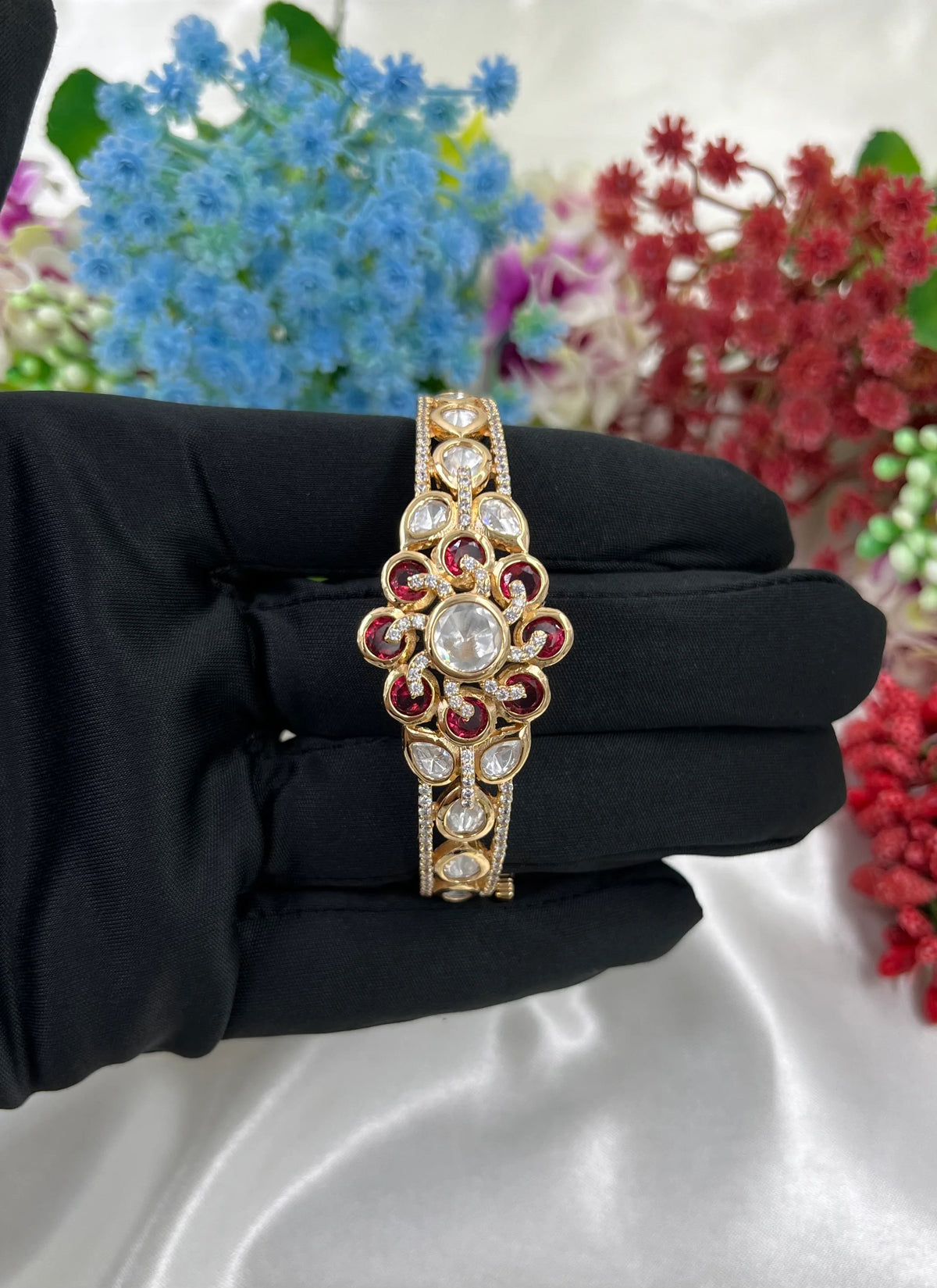 Elegant Moissanite Kundan Openable Bracelet – Royal Ethnic Charm - Libasaa.com