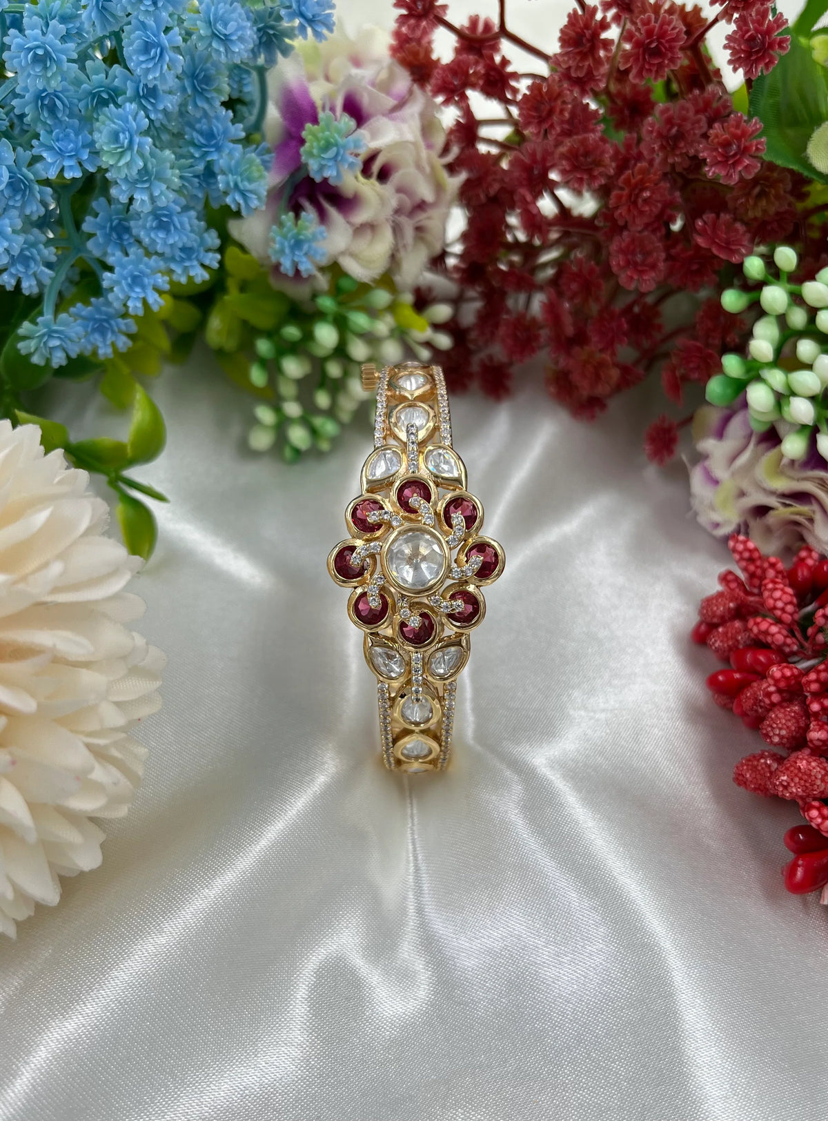 Elegant Moissanite Kundan Openable Bracelet – Royal Ethnic Charm - Libasaa.com