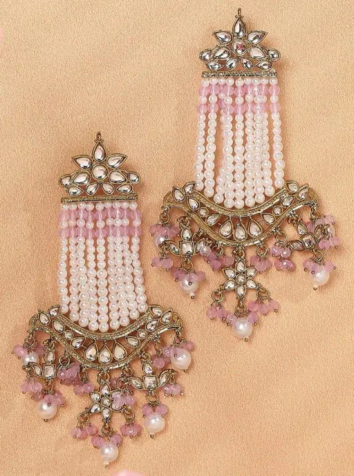 Gold Plated Chandbali, pearl earrings, Trendy Chandbali, Pearl drop earrings, Designer Jewelry