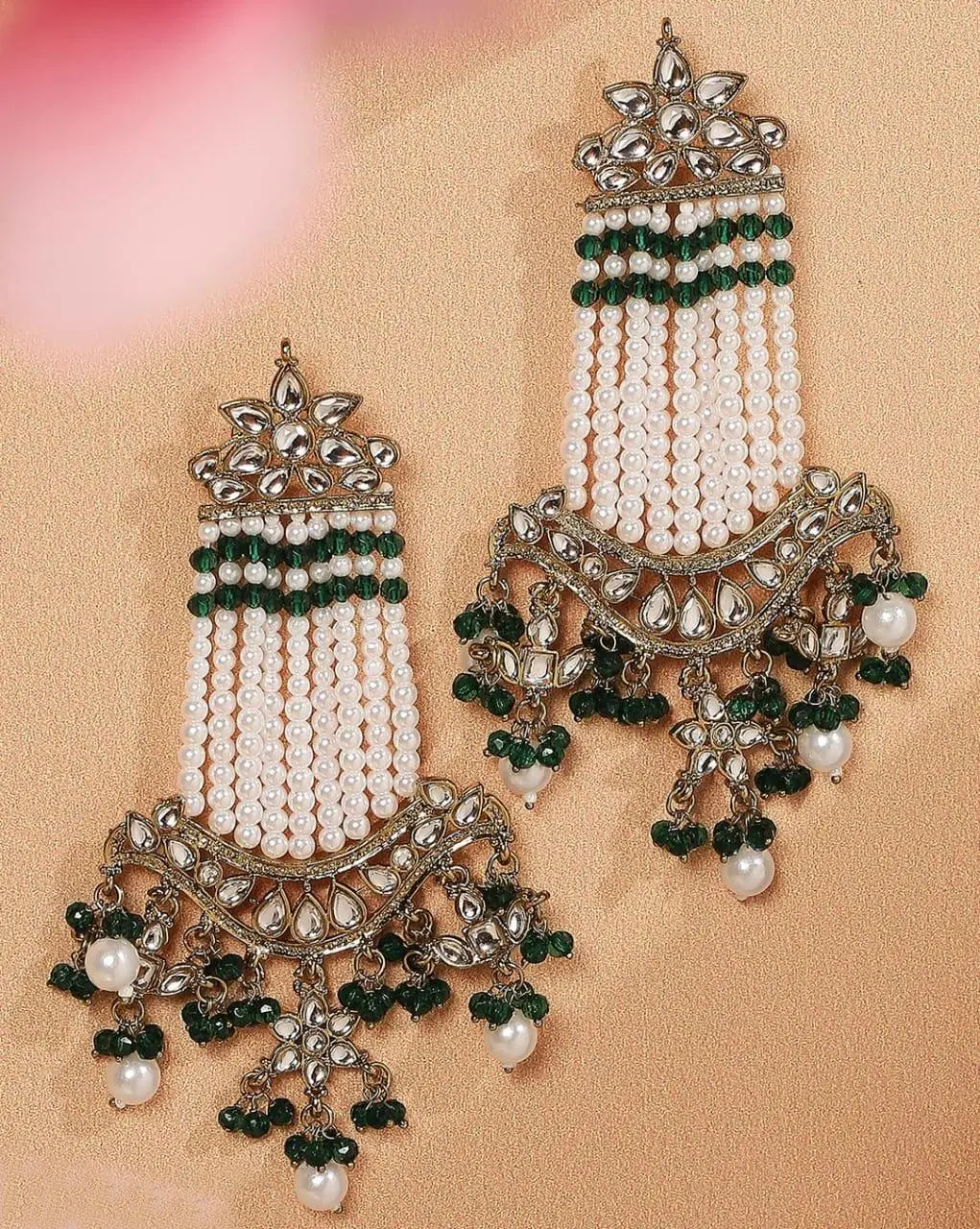 Gold Plated Chandbali, pearl earrings, Trendy Chandbali, Pearl drop earrings, Designer Jewelry