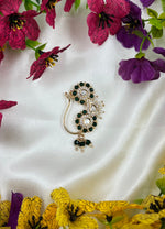 Moissanite Floral Nose Ring (Nath) with Red & Green Stones | Traditional Indian Bridal Nose Pin | Elegant Ethnic Jewelry