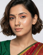 Moissanite Floral Nose Ring (Nath) with Red & Green Stones | Traditional Indian Bridal Nose Pin | Elegant Ethnic Jewelry