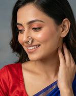 Moissanite Floral Nose Ring (Nath) with Red & Green Stones | Traditional Indian Bridal Nose Pin | Elegant Ethnic Jewelry
