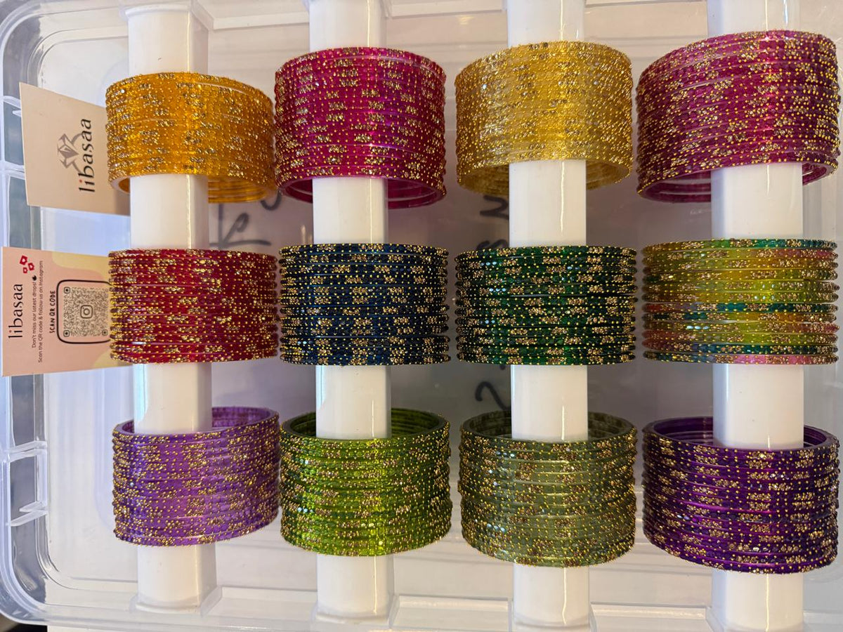 Crystal Stone Drop Glass Bangles Combo Set,12 Color Traditional Indian Bangles Set, Bridal Bangle Elegant Indian Traditional Chudi Set for Bridal & Festive Wear