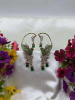 Traditional Victorian Peacock Earcuff Earrings with Pink Teardrop Stones | American Diamond Bridal Statement Jewelry