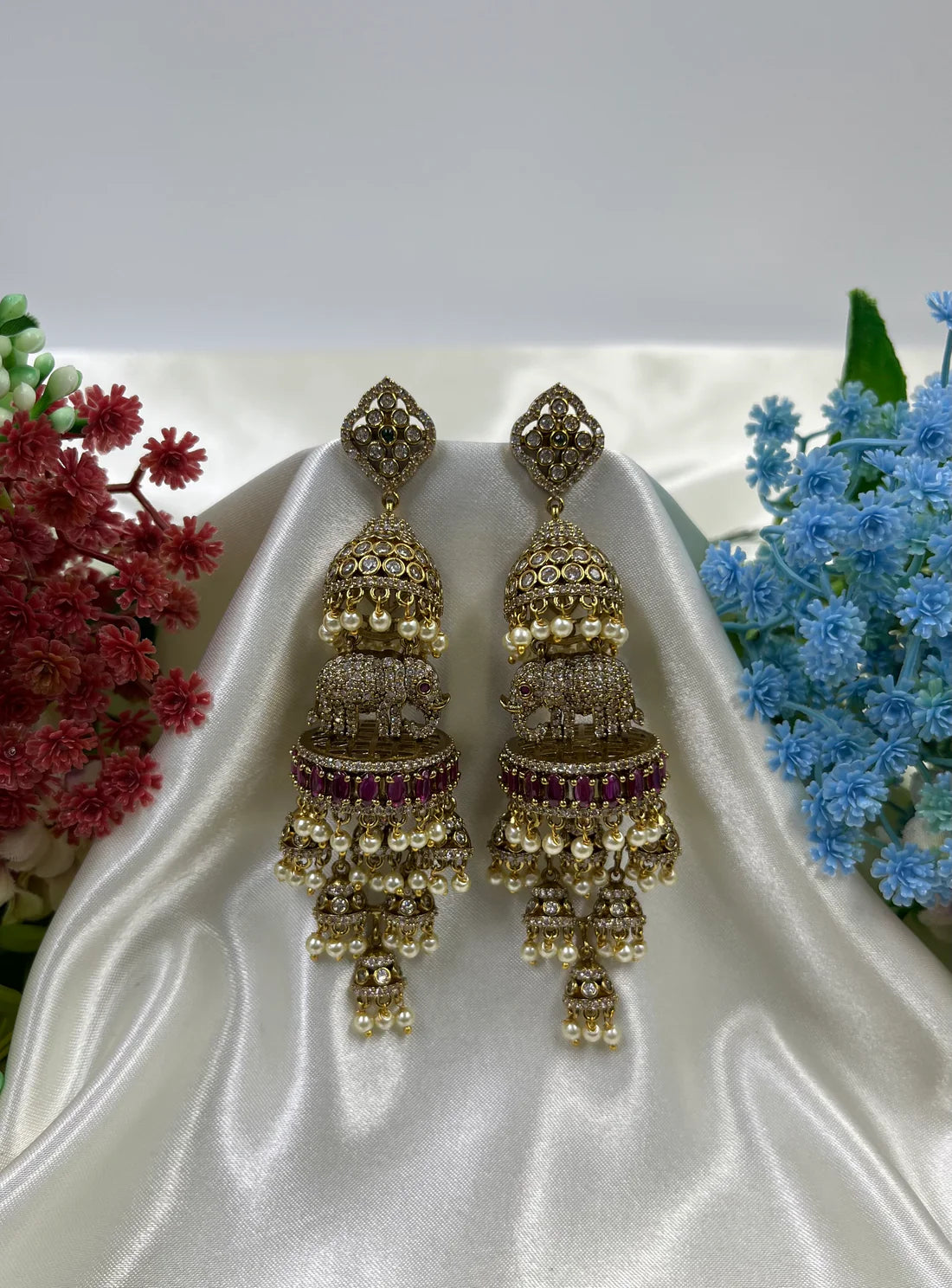 Victorian Elephant Jhumka Earrings with Pearl Drops | Traditional Indian Bridal Jhumki | Antique Gold Ethnic Earrings for Women