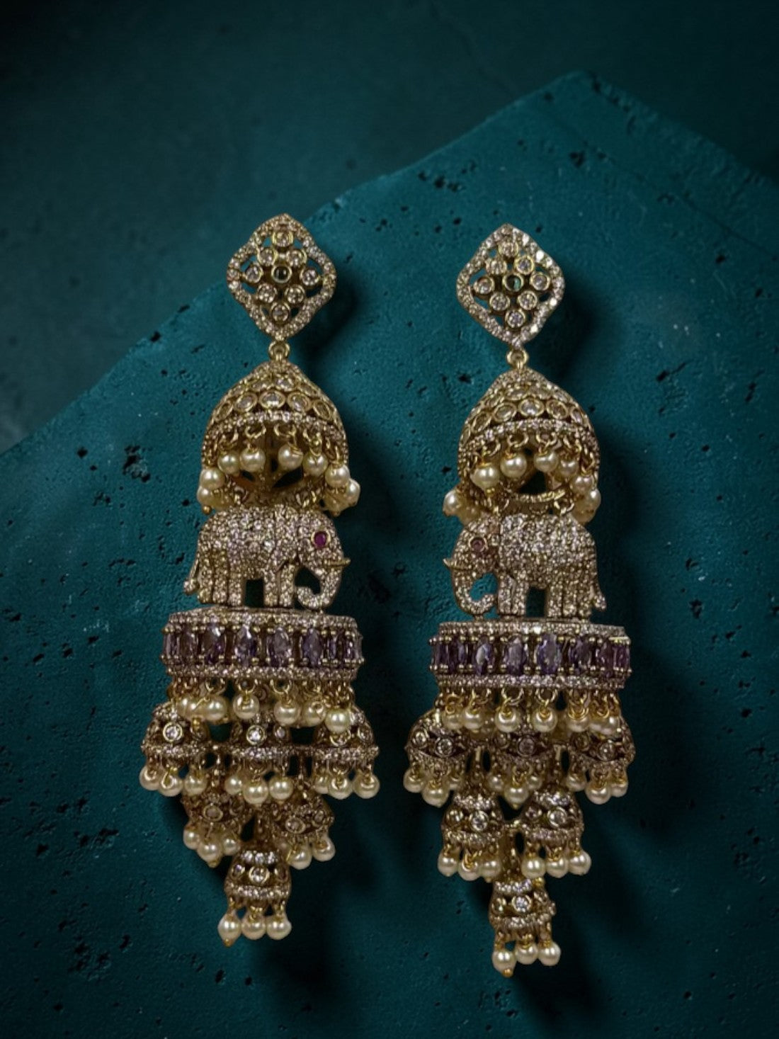 Victorian Elephant Jhumka Earrings with Pearl Drops | Traditional Indian Bridal Jhumki | Antique Gold Ethnic Earrings for Women