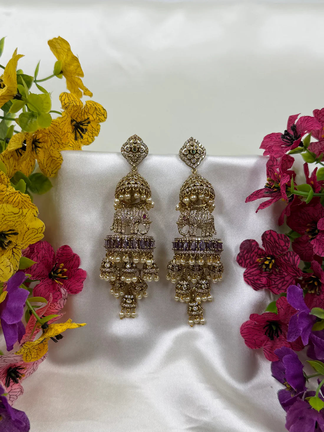 Victorian Elephant Jhumka Earrings with Pearl Drops | Traditional Indian Bridal Jhumki | Antique Gold Ethnic Earrings for Women