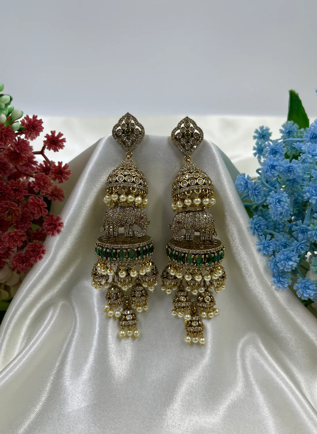 Victorian Elephant Jhumka Earrings with Pearl Drops | Traditional Indian Bridal Jhumki | Antique Gold Ethnic Earrings for Women