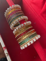 Indian New Glass Gold Stone Bangles with Raindrop Design Ad Kada Set | Bridal Bangle Set | Traditional Indian Jewellery Bangles Set