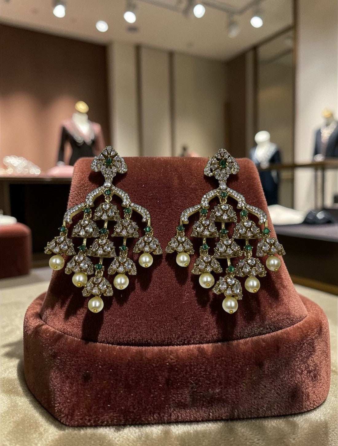 Indian Jhumki Brass Stones Earrings Set | Premium AD Earrings | Bridal Indian Jewellery Earring Set